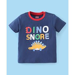 Babyhug Cotton Half Sleeves Night Suit Dino Print- Navy & Ecru