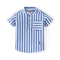 Babyhug 100% Cotton Half Sleeves Mandarin Collar Striped Kurta Shirt - Blue