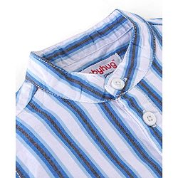 Babyhug 100% Cotton Half Sleeves Mandarin Collar Striped Kurta Shirt - Blue