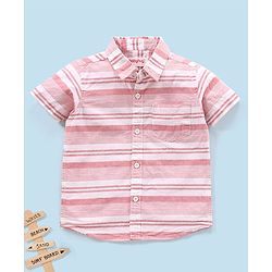 Babyhug 100% Cotton Half Sleeves Striped Shirt- Red