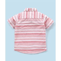 Babyhug 100% Cotton Half Sleeves Striped Shirt- Red
