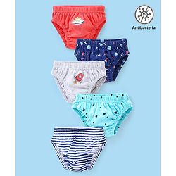 Babyhug 100% Cotton Antibacterial Space Print Briefs Pack of 5 - Blue & Red