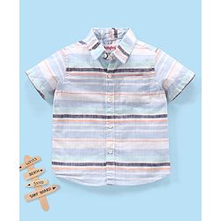 Babyhug 100% Cotton Woven Half Sleeves Regular Collar Striped Shirt - Multicolour