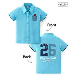 Babyhug 100% Cotton Knit Half Sleeves Shirt Basketball Embroidery - Blue