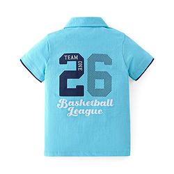 Babyhug 100% Cotton Knit Half Sleeves Shirt Basketball Embroidery - Blue