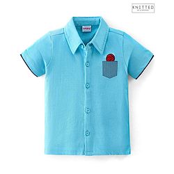 Babyhug 100% Cotton Knit Half Sleeves Shirt Basketball Embroidery - Blue