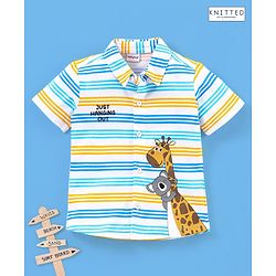 Babyhug 100% Cotton Half Sleeves Striped Shirt - Blue