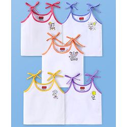 Babyhug 100% Cotton Tie Knot Sleeveless Jhablas Bunny & Elephant Print Pack of 5- White