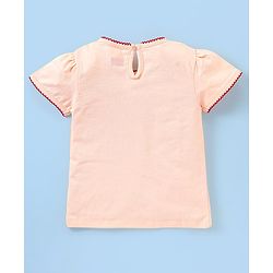 Babyhug 100% Cotton Knit Half Sleeves Top & Skirt Set with Bow Applique & Polka Dots Print - Peach & White