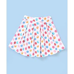 Babyhug 100% Cotton Knit Half Sleeves Top & Skirt Set with Bow Applique & Polka Dots Print - Peach & White
