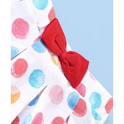 Babyhug 100% Cotton Knit Half Sleeves Top & Skirt Set with Bow Applique & Polka Dots Print - Peach & White