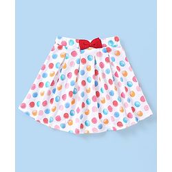 Babyhug 100% Cotton Knit Half Sleeves Top & Skirt Set with Bow Applique & Polka Dots Print - Peach & White