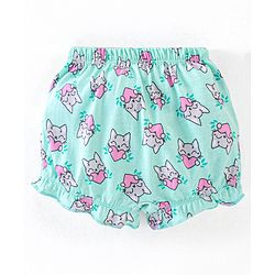 Babyhug 100% Cotton Knit Bloomers Stripes & Kitty Print Pack of 3 - Pink & Turquoise