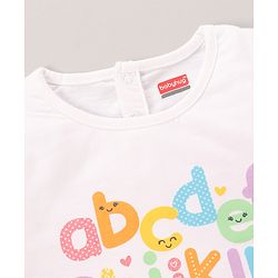 Babyhug 100% Cotton Knit Half Sleeves Top & Shorts Set Text Print - White & Lilac