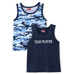 Babyhug 100% Cotton Sleeveless Sando Camo & Text Print Pack of 2 - Navy Blue