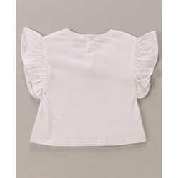 Babyhug 100% Cotton Knit Frill Sleeves Top & Shorts Set with Bow Applique & Butterfly Print - White & Lilac