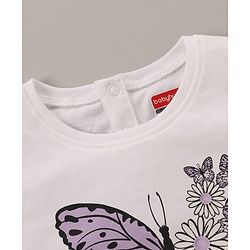 Babyhug 100% Cotton Knit Frill Sleeves Top & Shorts Set with Bow Applique & Butterfly Print - White & Lilac
