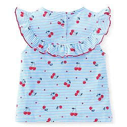 Babyhug 100% Cotton Knit Sleeveless Striped Top & Shorts Set with Bow Applique Cherry Print - Blue & Red