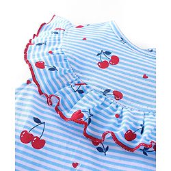 Babyhug 100% Cotton Knit Sleeveless Striped Top & Shorts Set with Bow Applique Cherry Print - Blue & Red
