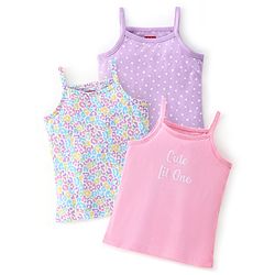 Babyhug 100% Cotton Sleeveless Slips Floral & Heart Print Pack of 3 - Pink Blue & Purple