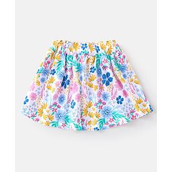 Babyhug 100% Cotton Knit Sleeveless Top and Skirt Set Floral Print - Blue & White