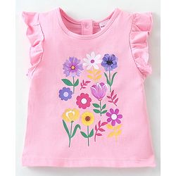 Babyhug 100% Cotton Knit Sleeveless Top and Skirt Set Floral Print - Blue & White