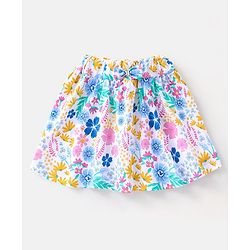 Babyhug 100% Cotton Knit Sleeveless Top and Skirt Set Floral Print - Blue & White