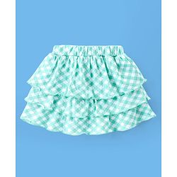 Babyhug 100% Cotton Knit Cap Sleeves Top & Layered Skirt Set Picnic Basket Print- White & Turquoise