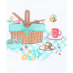 Babyhug 100% Cotton Knit Cap Sleeves Top & Layered Skirt Set Picnic Basket Print- White & Turquoise