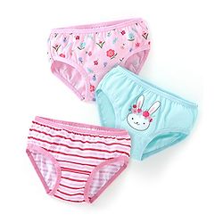 Babyhug 100% Cotton Panties Floral Print Pack of 3 - Pink & Blue