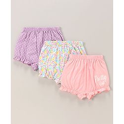 Babyhug 100% Cotton Bloomers Polka Dots & Floral Print Pack of 3 - Purple Blue & Pink