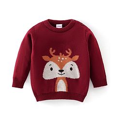 Babyhug Full Sleeves Sweater Set Deer Design- Maroon