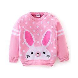 Babyhug Full Sleeves Sweater Set Bunny Design- Pink