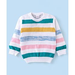 Babyhug Full Sleeves Sweater Set Stripes Design- White & Pink