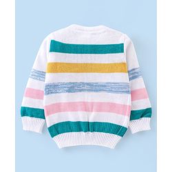 Babyhug Full Sleeves Sweater Set Stripes Design- White & Pink