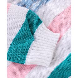 Babyhug Full Sleeves Sweater Set Stripes Design- White & Pink