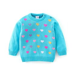 Babyhug Full Sleeves Sweater Set Hearts Design- Blue