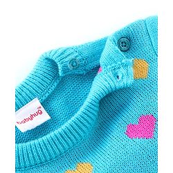 Babyhug Full Sleeves Sweater Set Hearts Design- Blue