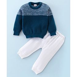 Babyhug Knit Full Sleeves Sweater Set Solid - Navy Blue