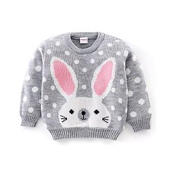 Babyhug Full Sleeves Sweater Set Bunny Design- Grey