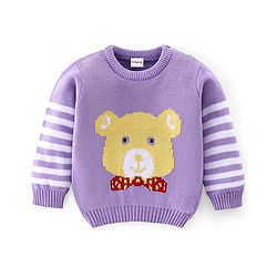 Babyhug Knitted Full Sleeves Sweater Set Teddy Design- Purple