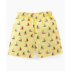 Babyhug Cotton Woven Boxers Leaf & Boat Print Pack Of 3- Yellow Green & Blue
