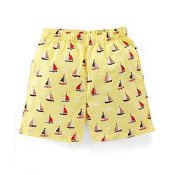 Babyhug Cotton Woven Elasticated Boxers with Checks & Boats Print Pack of 3 - Navy Blue & Yellow