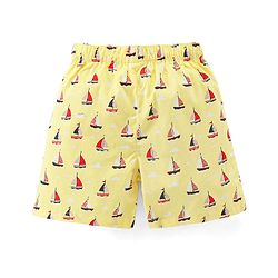 Babyhug Cotton Woven Elasticated Boxers with Checks & Boats Print Pack of 3 - Navy Blue & Yellow