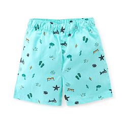 Babyhug Cotton Woven Elasticated Boxers with Checks & Beach Print Pack of 3 - Turquoise & Navy Blue