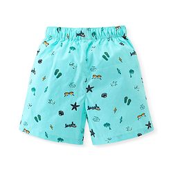 Babyhug Cotton Woven Elasticated Boxers with Checks & Beach Print Pack of 3 - Turquoise & Navy Blue