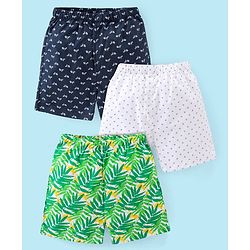 Babyhug Cotton Woven Boxers Scooter & Palms Leafs Print Pack Of 3 - Blue White & Green