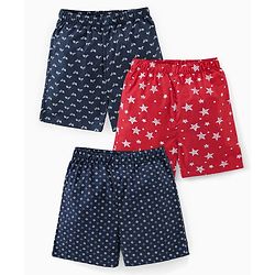 Babyhug Cotton Woven Elasticated Boxers with Stars Print Pack of 3 - Navy Blue & Red