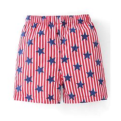 Babyhug Cotton Woven Boxers Checked & Star Print Pack of 3 - Navy Blue & Red