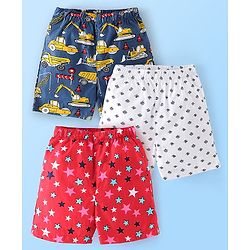 Babyhug Cotton Woven Boxers Stars & Crane Print Pack Of 3- Red White & Blue